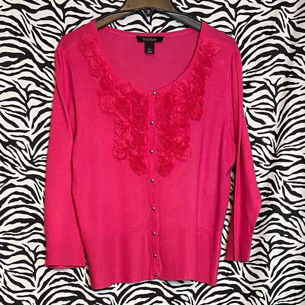 Women’s WHITE HOUSE BLACK MARKET Pink 3/4 Sleeve Cardigan, Size Large